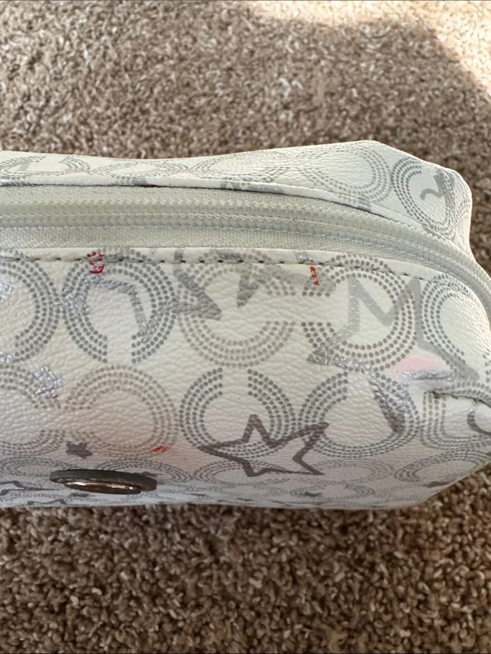 Coach White Star-Print Zip bag marks as noted in pictures
